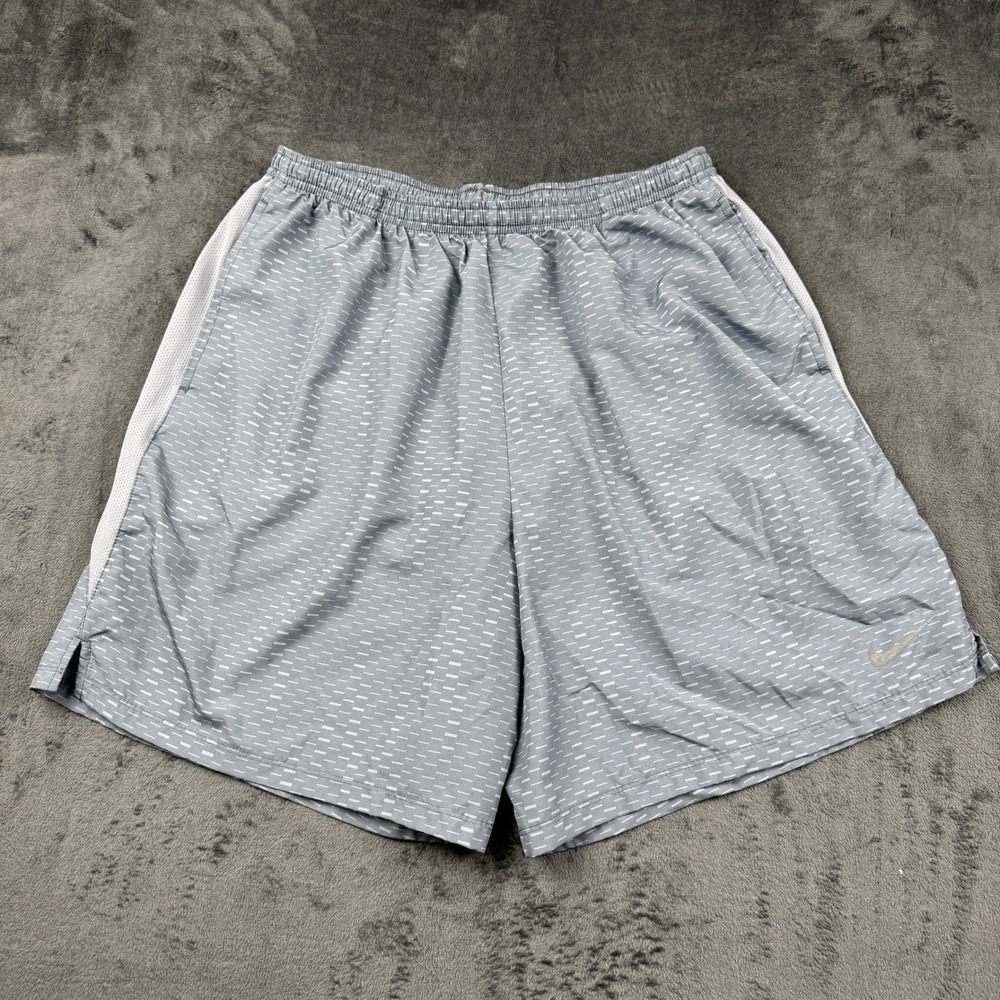Nike Dri-Fit Running Shorts Mens XL Gray Geo Print Mesh Panels Traning Workout